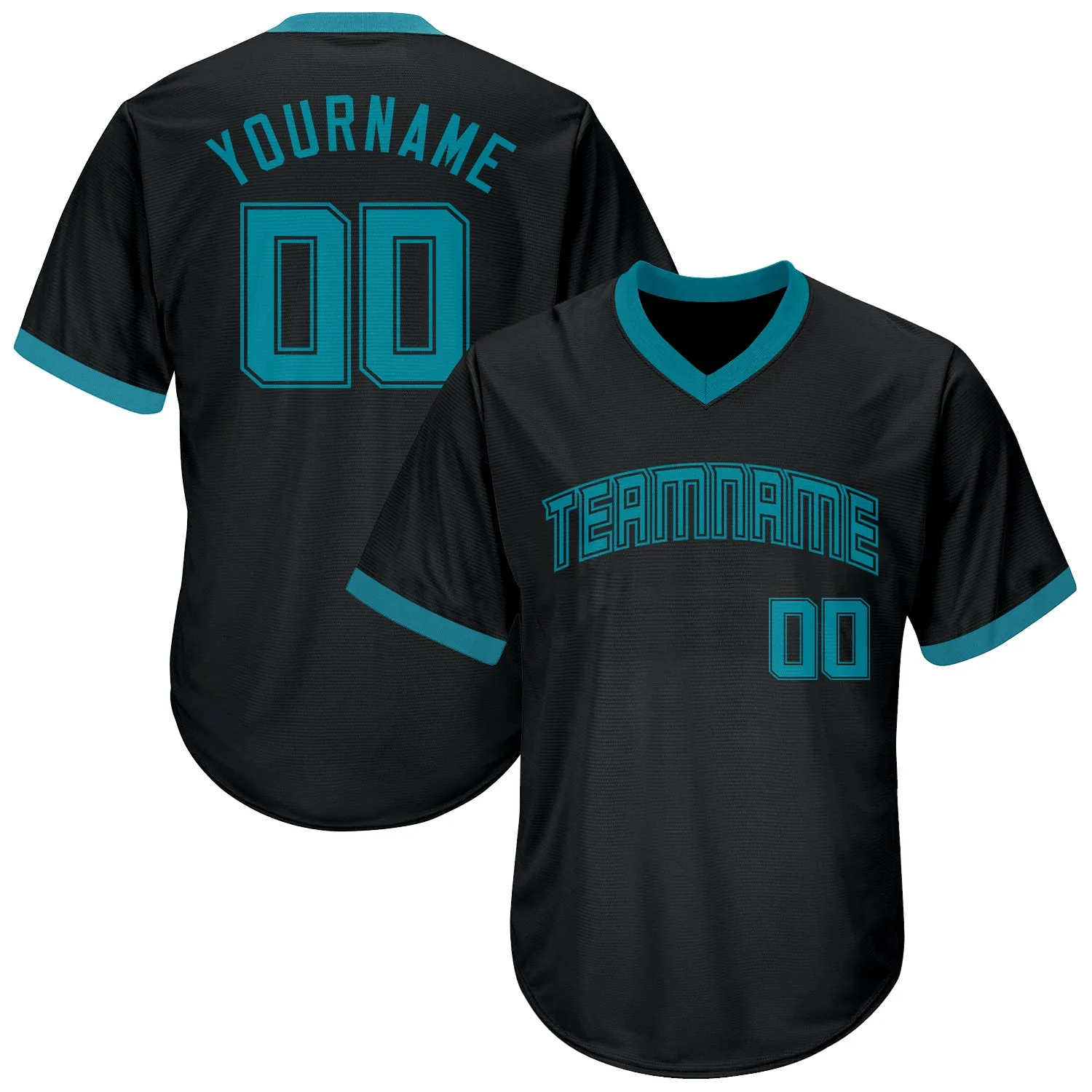 Custom Black Teal-Black Authentic Throwback Rib-Knit Baseball Jersey Shirt