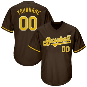 Custom Brown Gold-White Authentic Throwback Rib-Knit Baseball Jersey Shirt