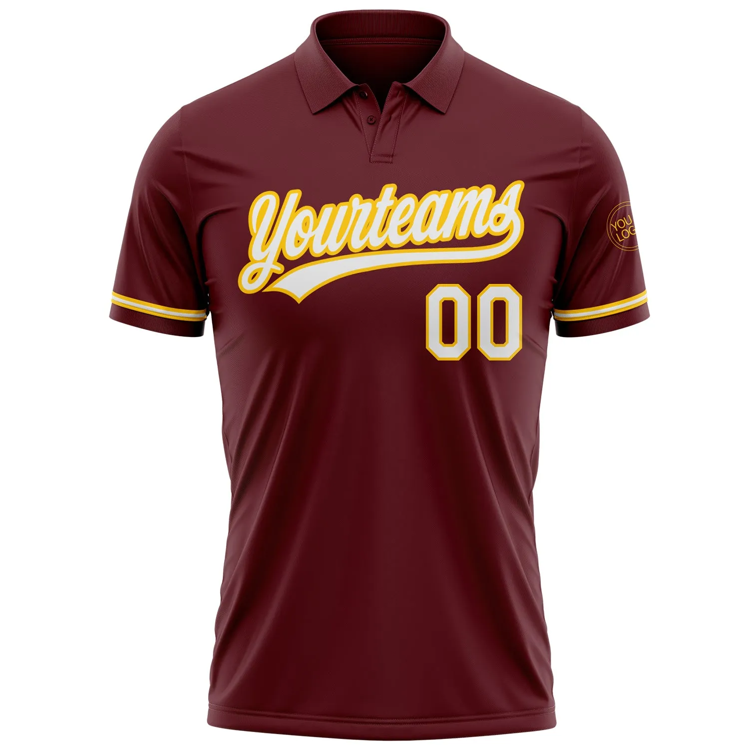 Custom Burgundy White-Yellow Performance Vapor Golf Polo Shirt