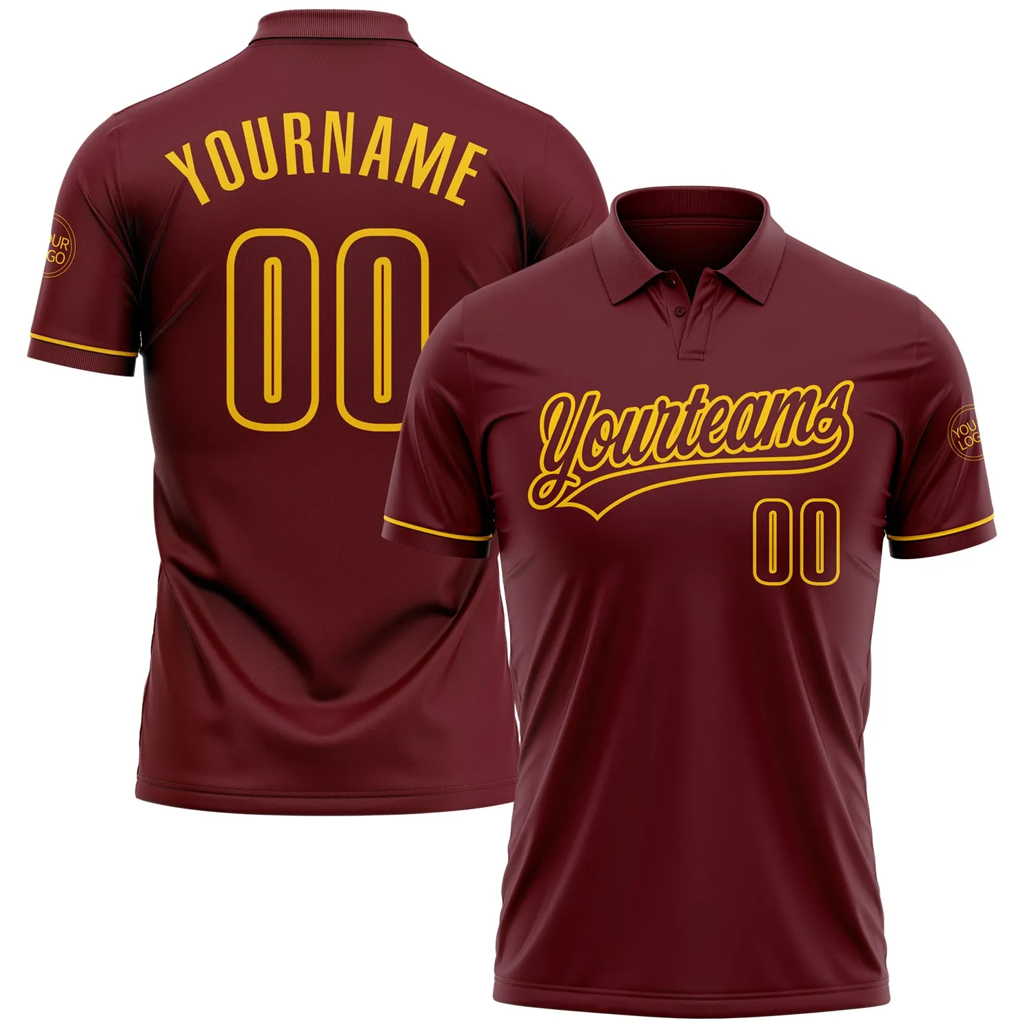 Custom Burgundy Yellow Performance Vapor Golf Polo Shirt