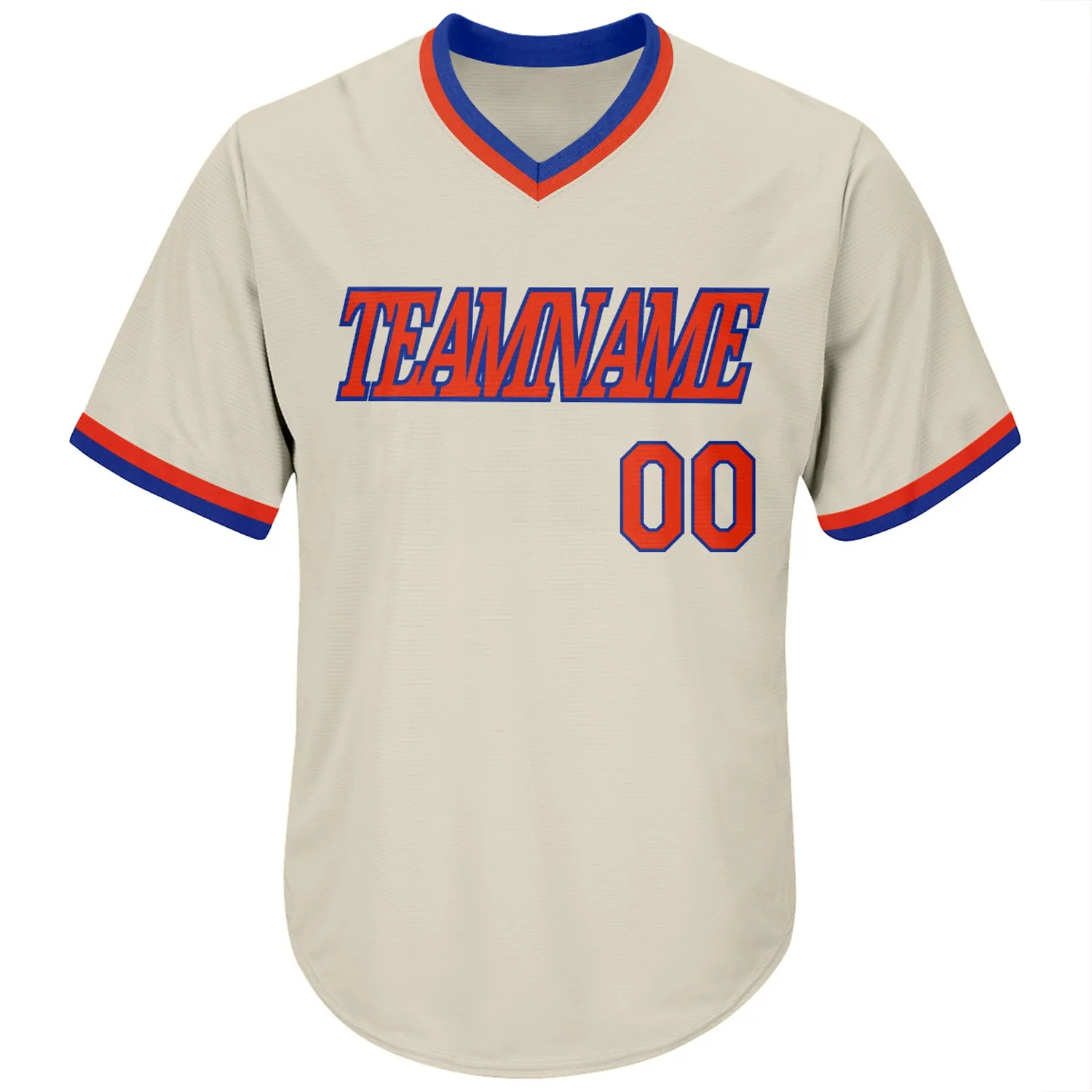 Custom Cream Orange-Royal Authentic Throwback Rib-Knit Baseball Jersey Shirt