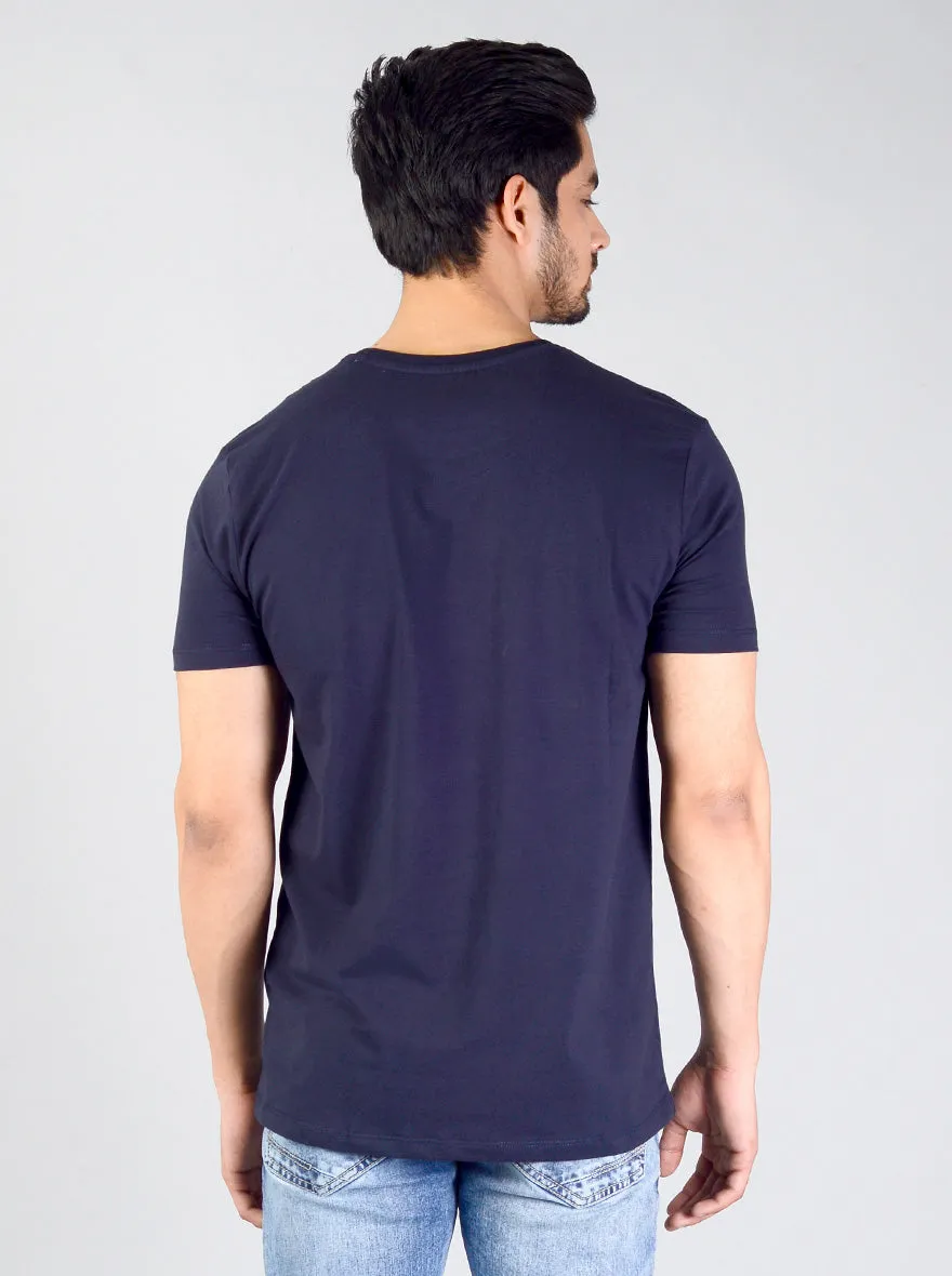 Deep Blue Printed Slim Fit T-shirt | JadeBlue