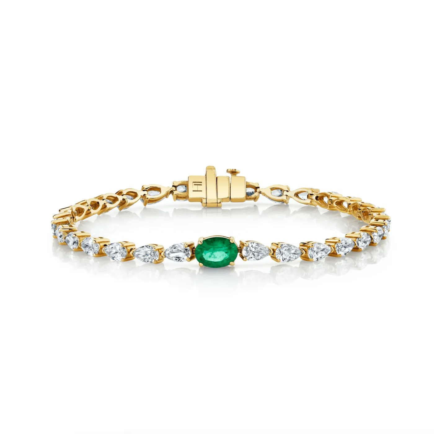 Diamond Water Drop Tennis Bracelet with Emerald Center | Ready to Ship