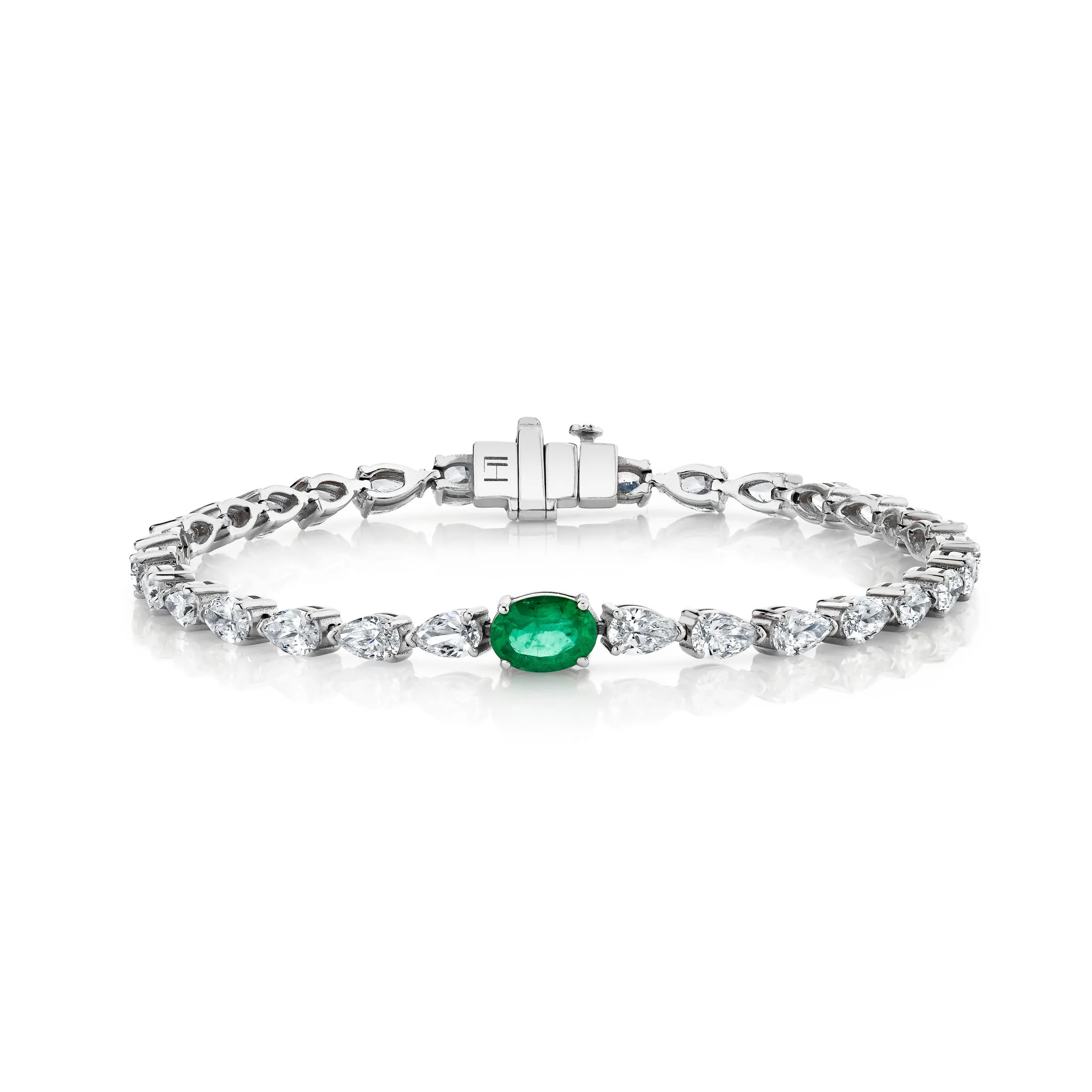 Diamond Water Drop Tennis Bracelet with Emerald Center