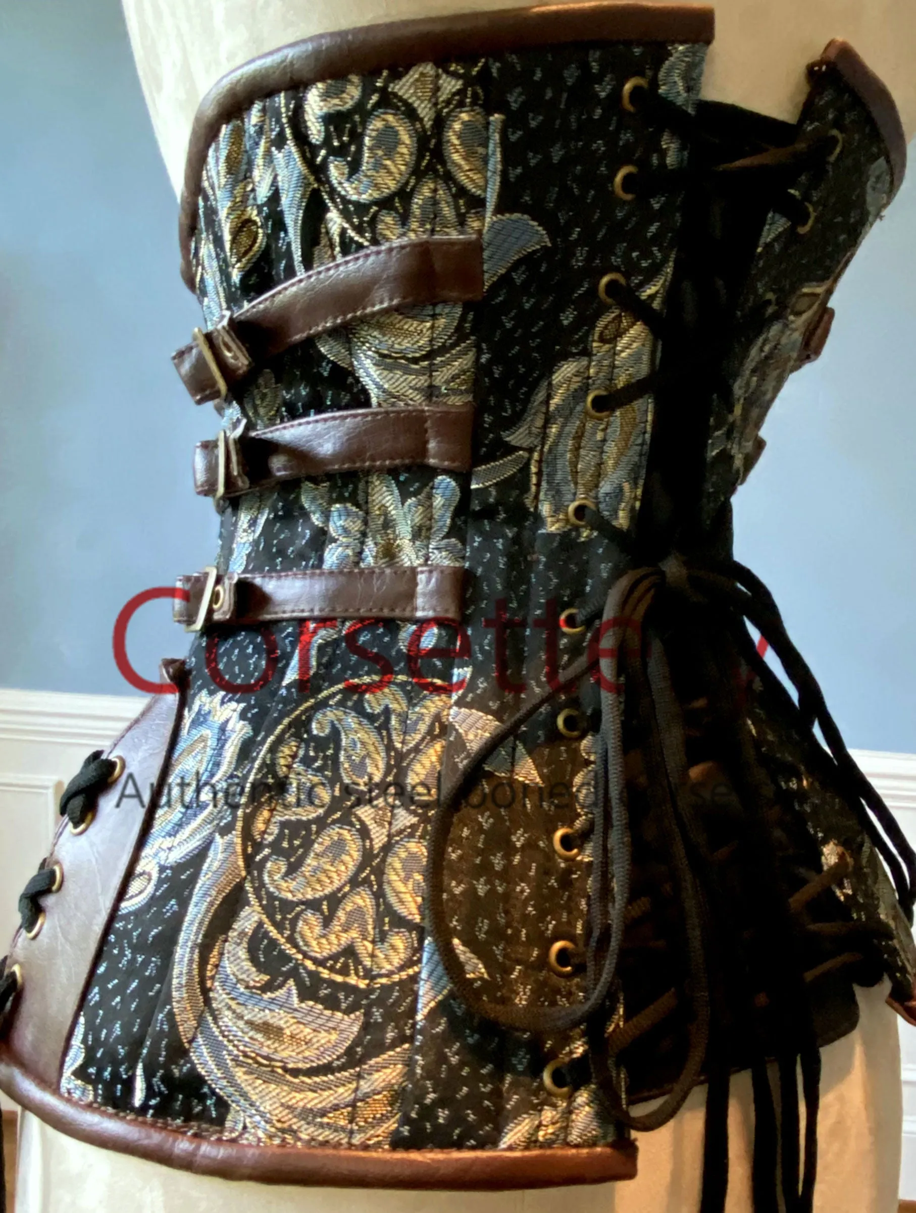 Double row steel boned authentic underbust brocade corset with leather bones. Western collection Hourglass waist training corset, coachella, exclusive steampunk corset, burlesque