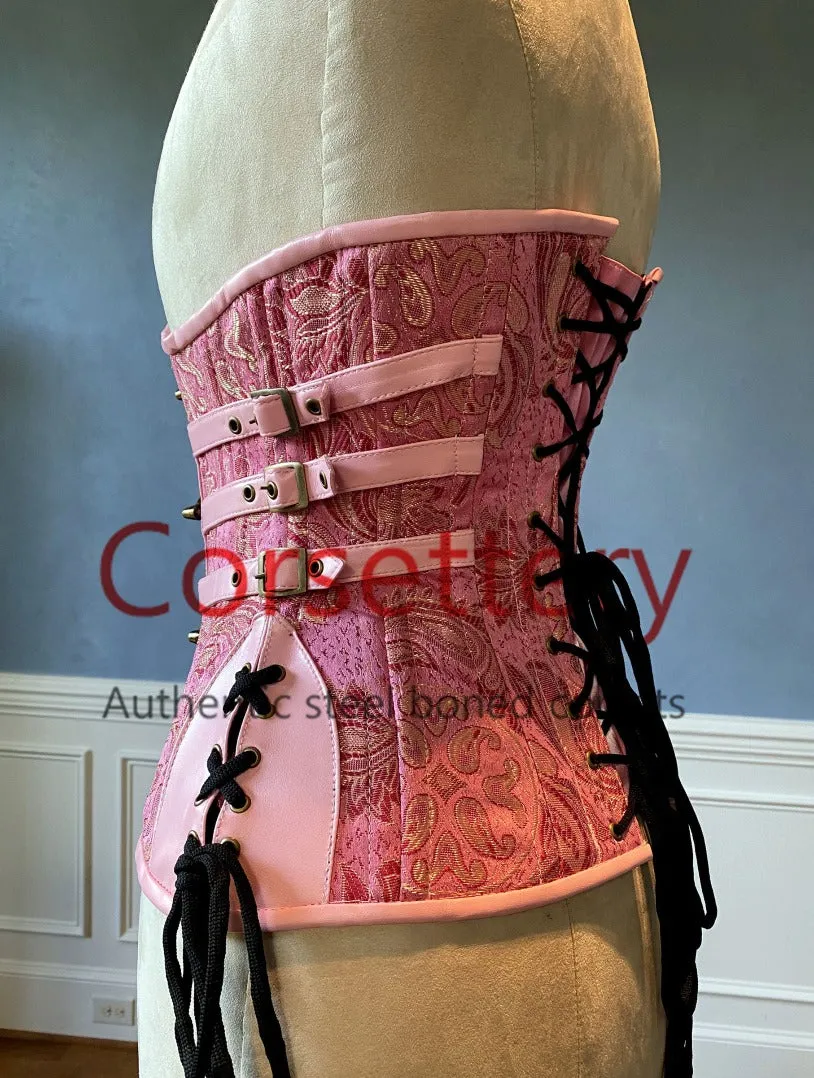 Double row steel boned authentic underbust brocade corset with leather bones. Western collection Hourglass waist training corset, coachella, exclusive steampunk corset, burlesque