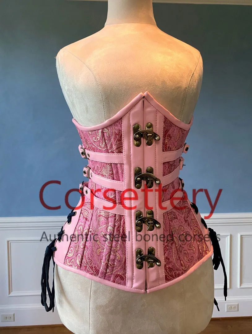 Double row steel boned authentic underbust brocade corset with leather bones. Western collection Hourglass waist training corset, coachella, exclusive steampunk corset, burlesque