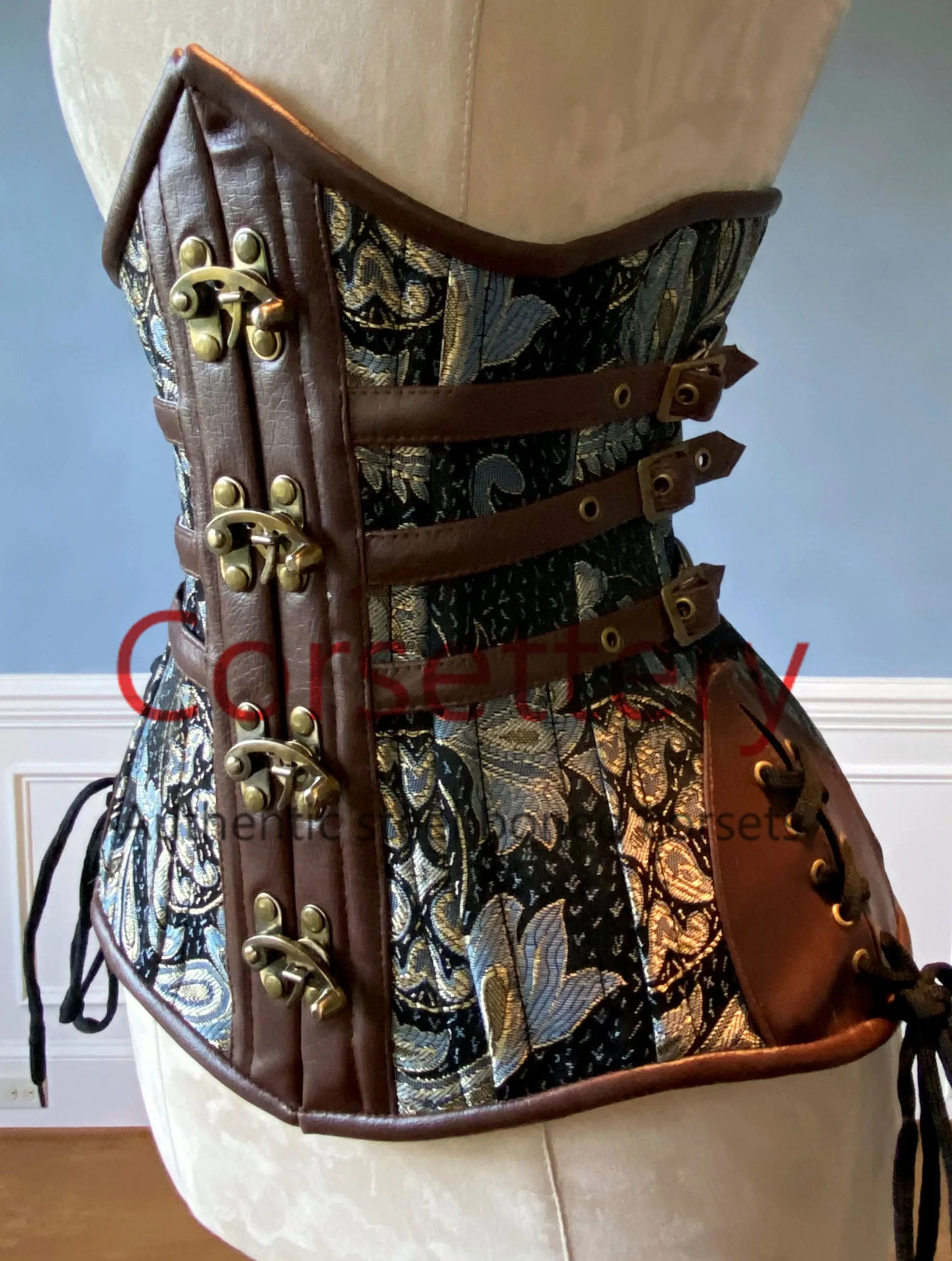 Double row steel boned authentic underbust brocade corset with leather bones. Western collection Hourglass waist training corset, coachella, exclusive steampunk corset, burlesque