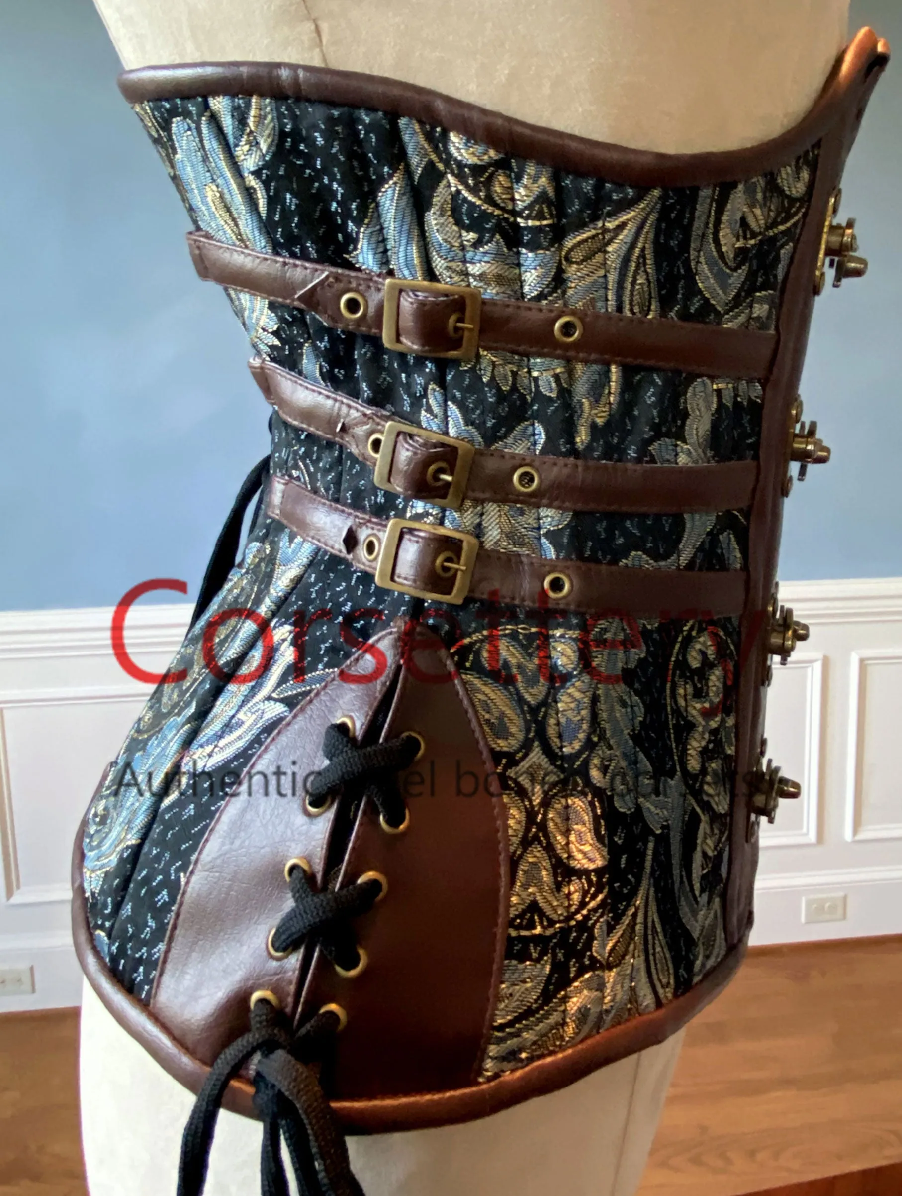 Double row steel boned authentic underbust brocade corset with leather bones. Western collection Hourglass waist training corset, coachella, exclusive steampunk corset, burlesque