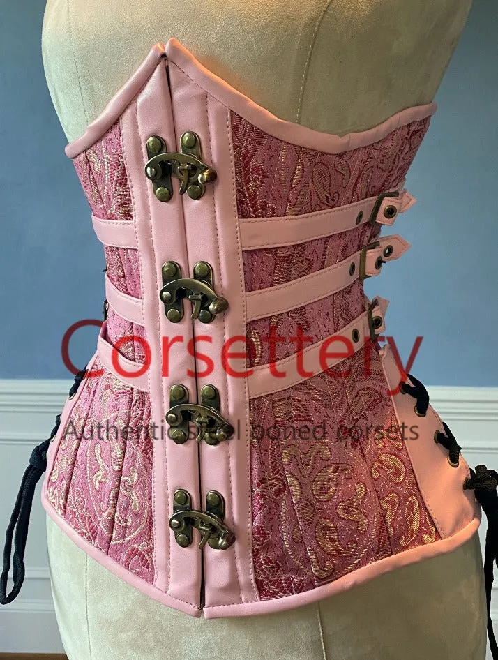 Double row steel boned authentic underbust brocade corset with leather bones. Western collection Hourglass waist training corset, coachella, exclusive steampunk corset, burlesque