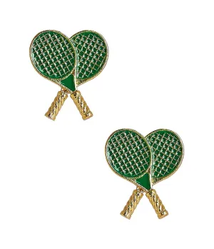 Double Tennis Racket Stud Earrings | Green