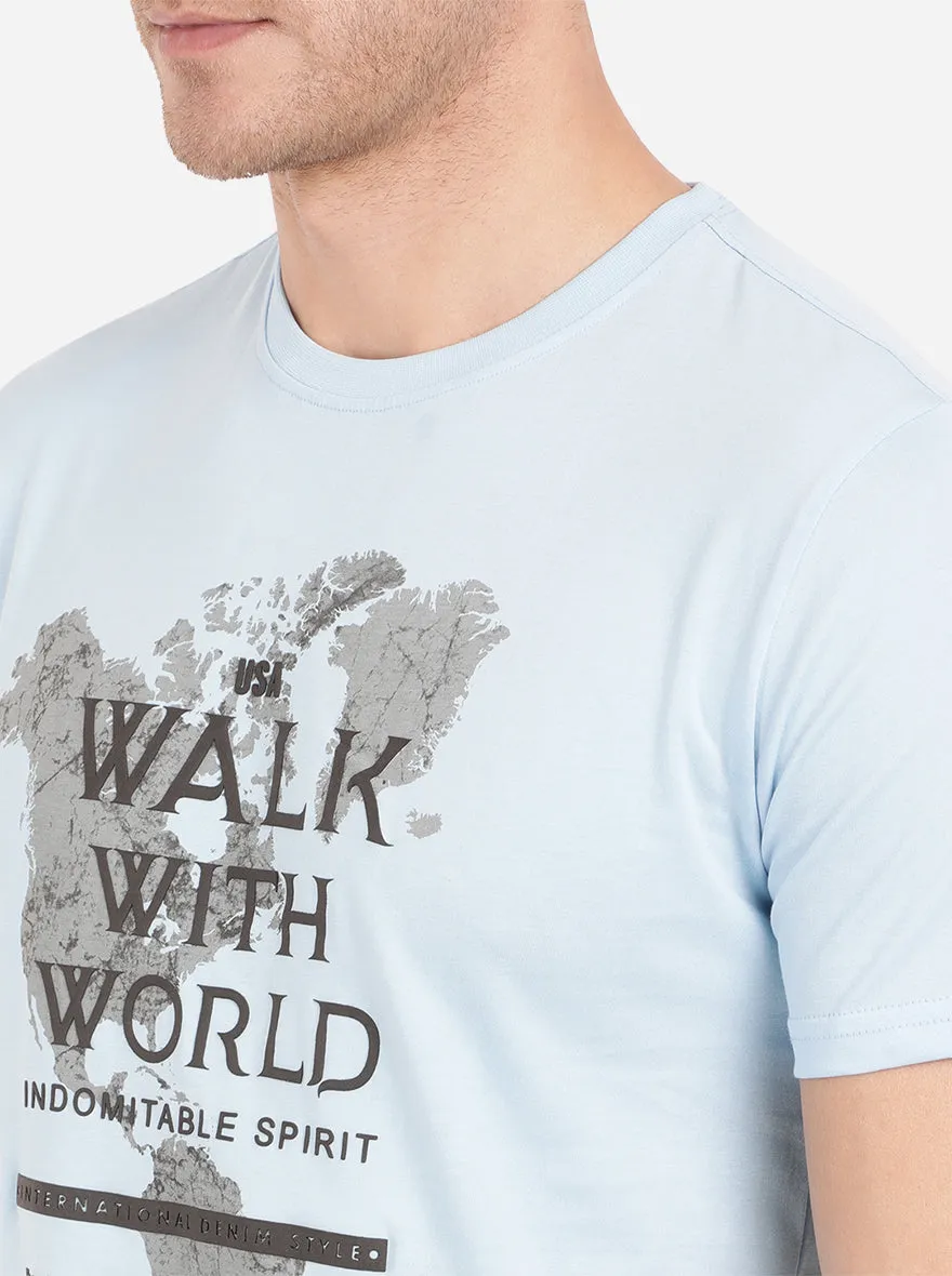 Dream Blue Printed Slim Fit T-Shirt | Greenfibre