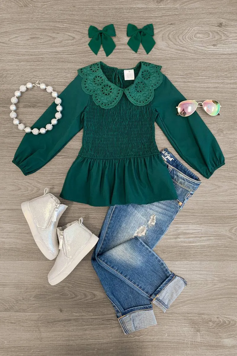 Eyelet Lace Collar Peplum Top