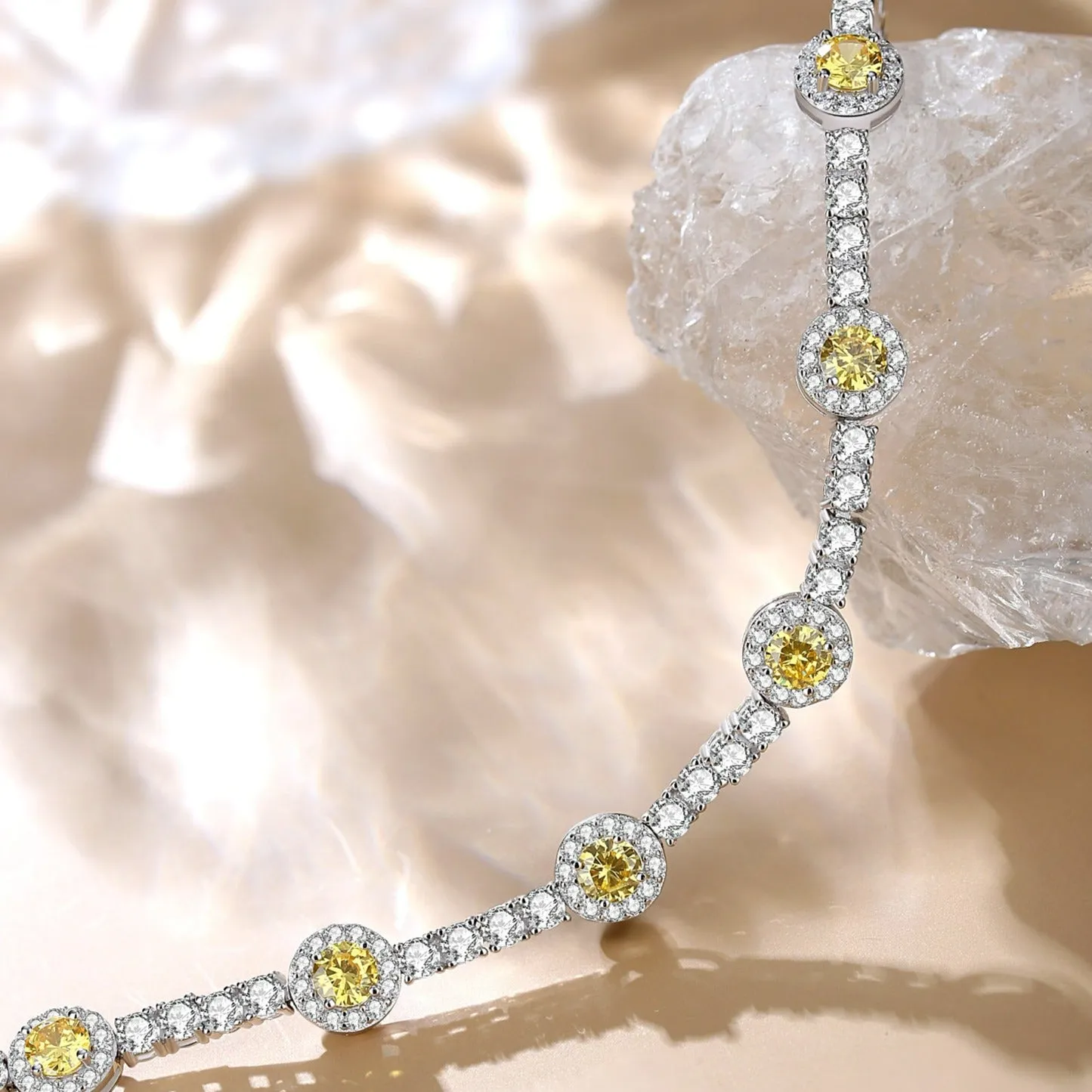 FANCIME "Noble Allure" November Birthstone Citrine Station Tennis Sterling Silver Bracelet