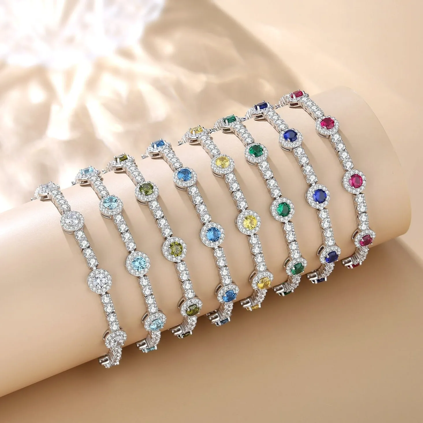 FANCIME "Noble Allure" November Birthstone Citrine Station Tennis Sterling Silver Bracelet