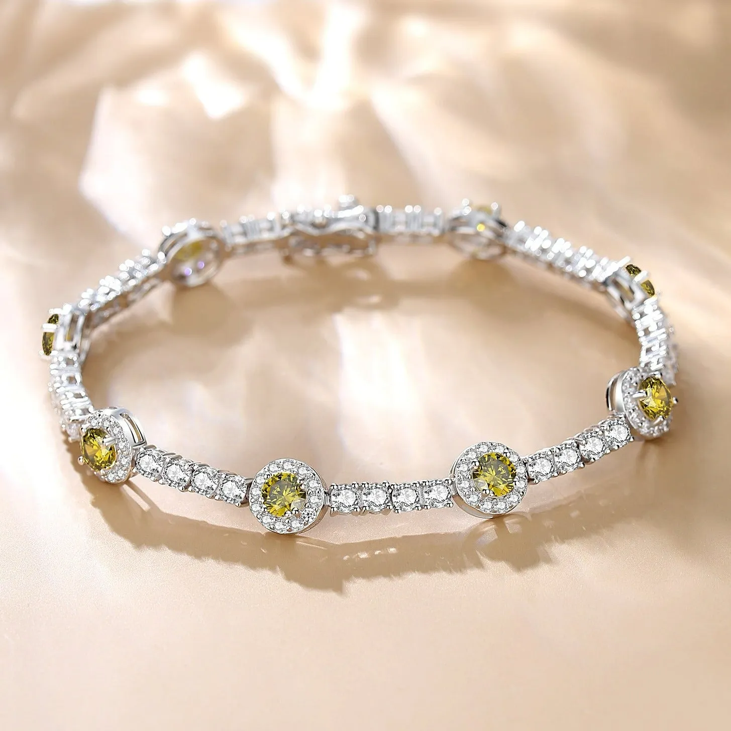 FANCIME "Noble Allure" November Birthstone Citrine Station Tennis Sterling Silver Bracelet