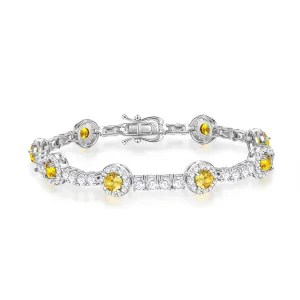 FANCIME "Noble Allure" November Birthstone Citrine Station Tennis Sterling Silver Bracelet