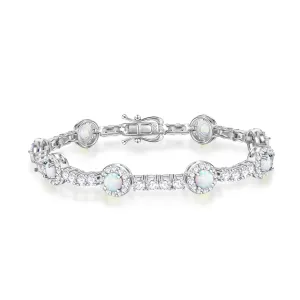 FANCIME "Noble Allure" October Birthstone Opal Station Tennis Sterling Silver Bracelet