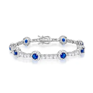 FANCIME "Noble Allure" September Birthstone Sapphire Station Tennis Sterling Silver Bracelet