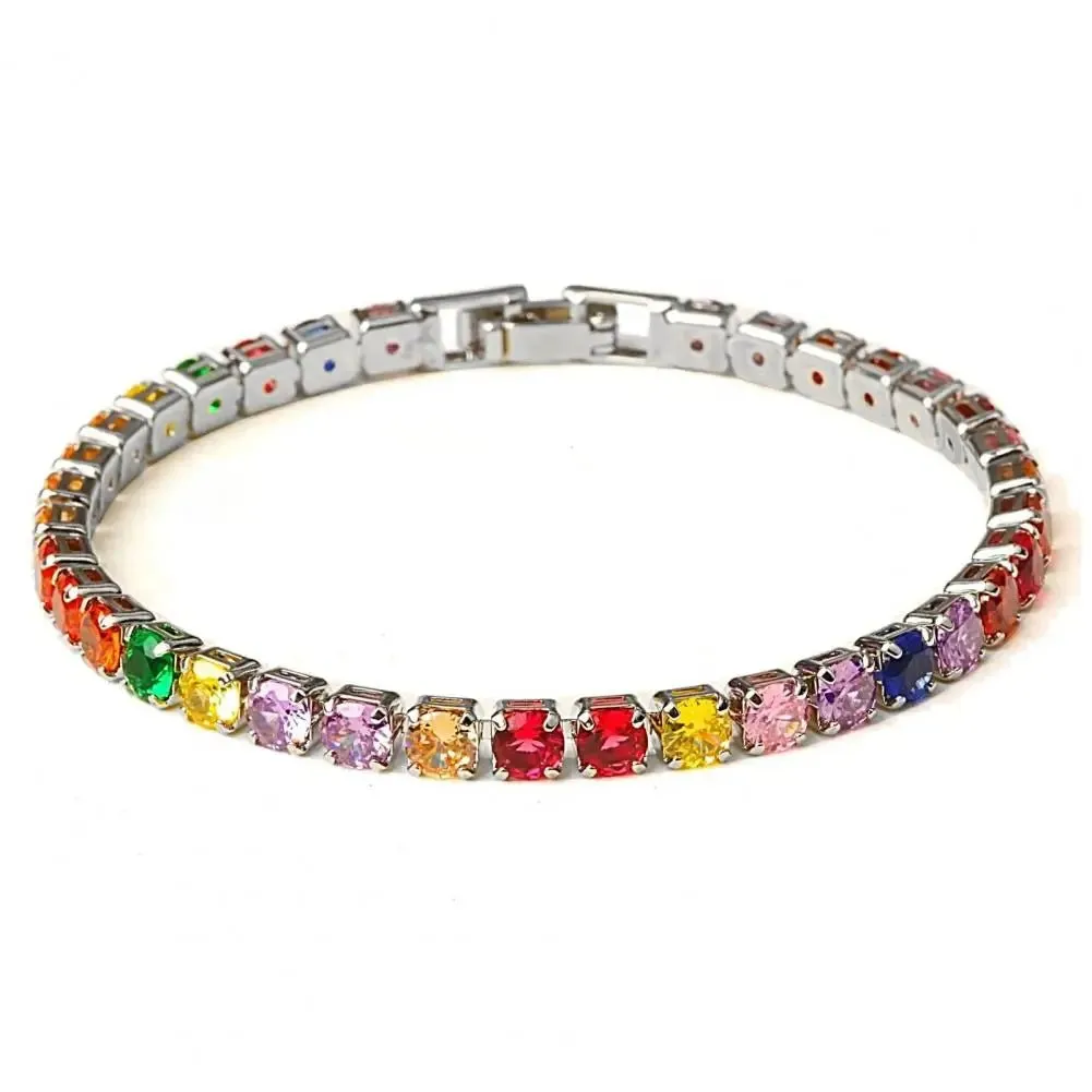 Fashion Bracelet Rhinestone Delicate Exquisite Multicolor Sparkling Dress-up Ravishing Tennis Bracelet Women Wrist Jewelry