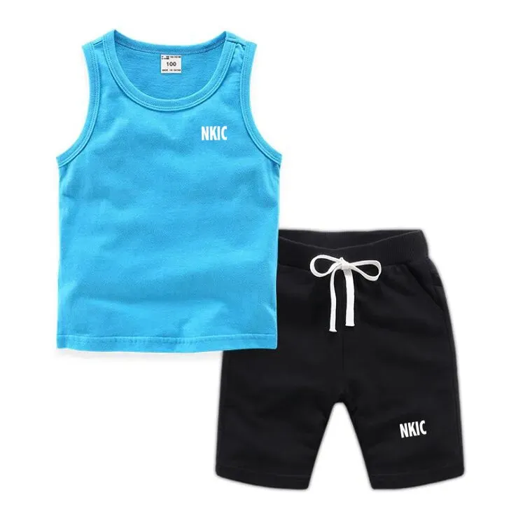 Fashion Brand Clothing Sets Summer Sleeveless 100% Cotton Vest Shorts Kids Tracksuit Thin Breathable Children's Sports Sets Boys