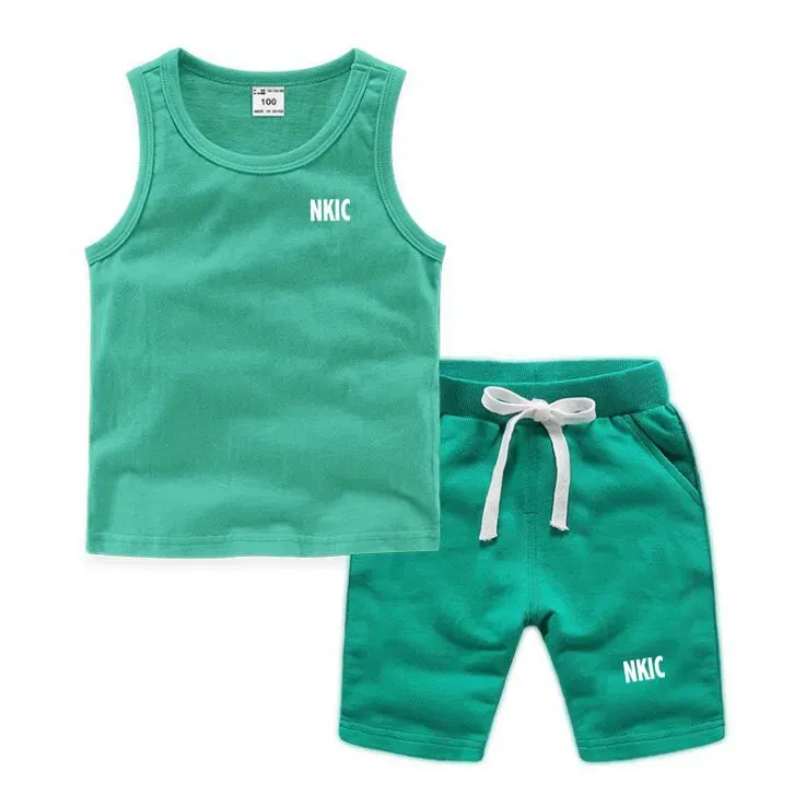 Fashion Brand Clothing Sets Summer Sleeveless 100% Cotton Vest Shorts Kids Tracksuit Thin Breathable Children's Sports Sets Boys