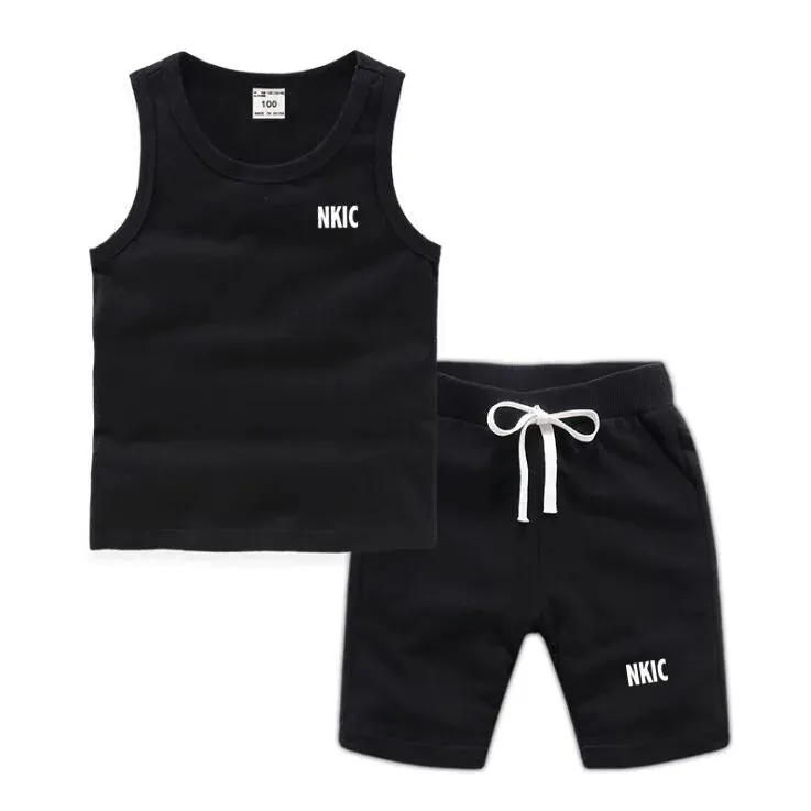 Fashion Brand Clothing Sets Summer Sleeveless 100% Cotton Vest Shorts Kids Tracksuit Thin Breathable Children's Sports Sets Boys