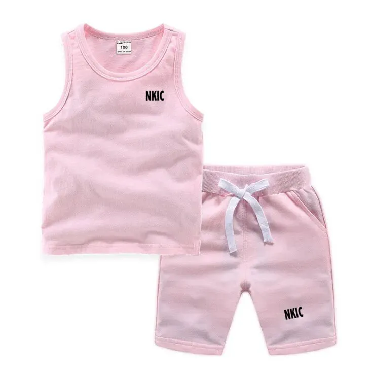 Fashion Brand Clothing Sets Summer Sleeveless 100% Cotton Vest Shorts Kids Tracksuit Thin Breathable Children's Sports Sets Boys