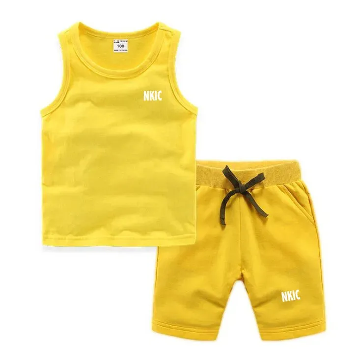 Fashion Brand Clothing Sets Summer Sleeveless 100% Cotton Vest Shorts Kids Tracksuit Thin Breathable Children's Sports Sets Boys