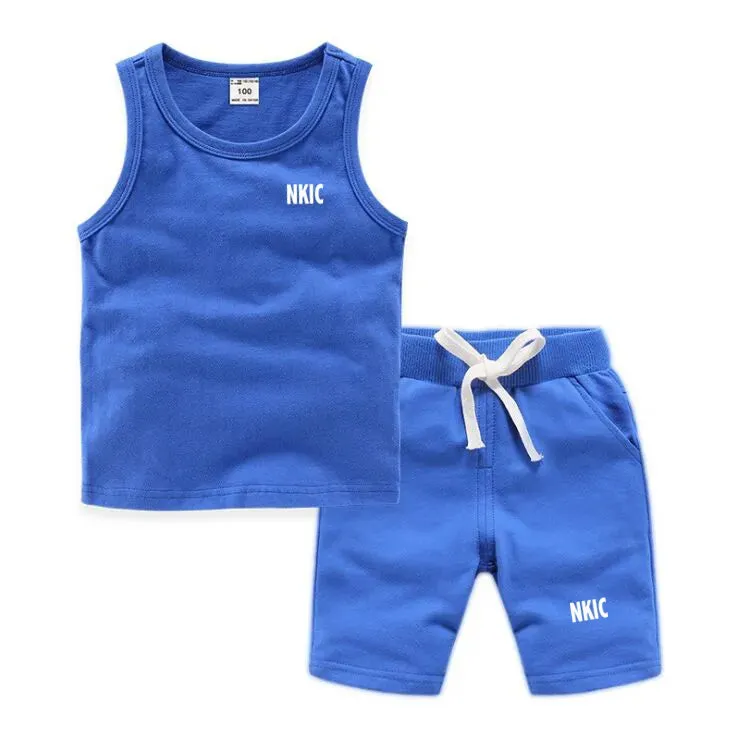 Fashion Brand Clothing Sets Summer Sleeveless 100% Cotton Vest Shorts Kids Tracksuit Thin Breathable Children's Sports Sets Boys