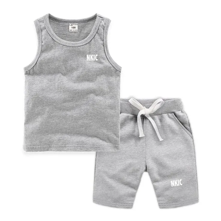 Fashion Brand Clothing Sets Summer Sleeveless 100% Cotton Vest Shorts Kids Tracksuit Thin Breathable Children's Sports Sets Boys