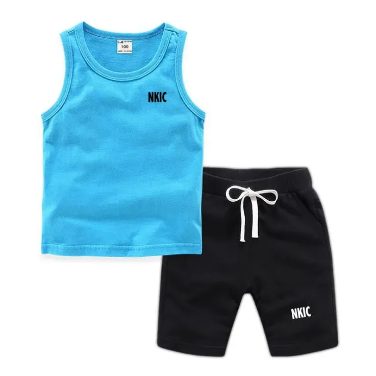 Fashion Brand Clothing Sets Summer Sleeveless 100% Cotton Vest Shorts Kids Tracksuit Thin Breathable Children's Sports Sets Boys