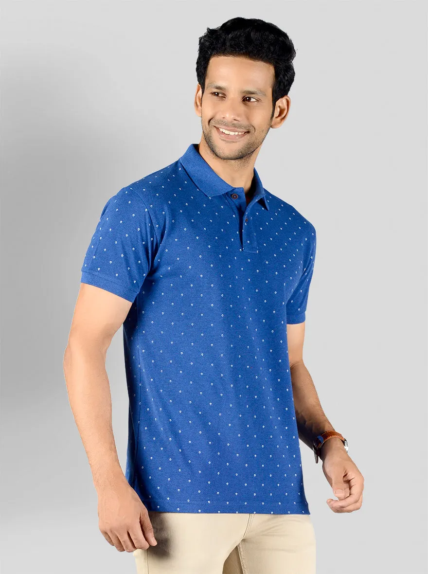 Federal Blue Printed Slim Fit Polo T-shirt | Greenfibre