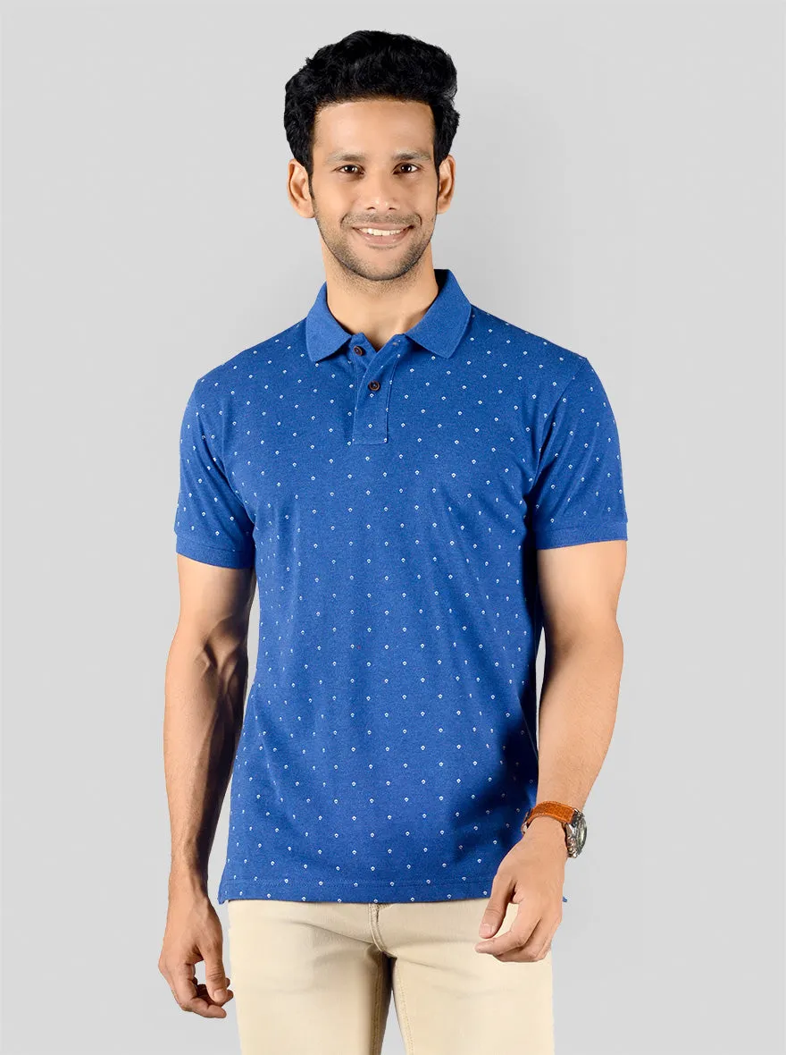 Federal Blue Printed Slim Fit Polo T-shirt | Greenfibre