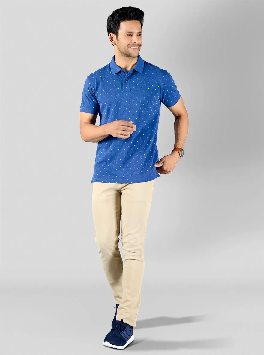 Federal Blue Printed Slim Fit Polo T-shirt | Greenfibre