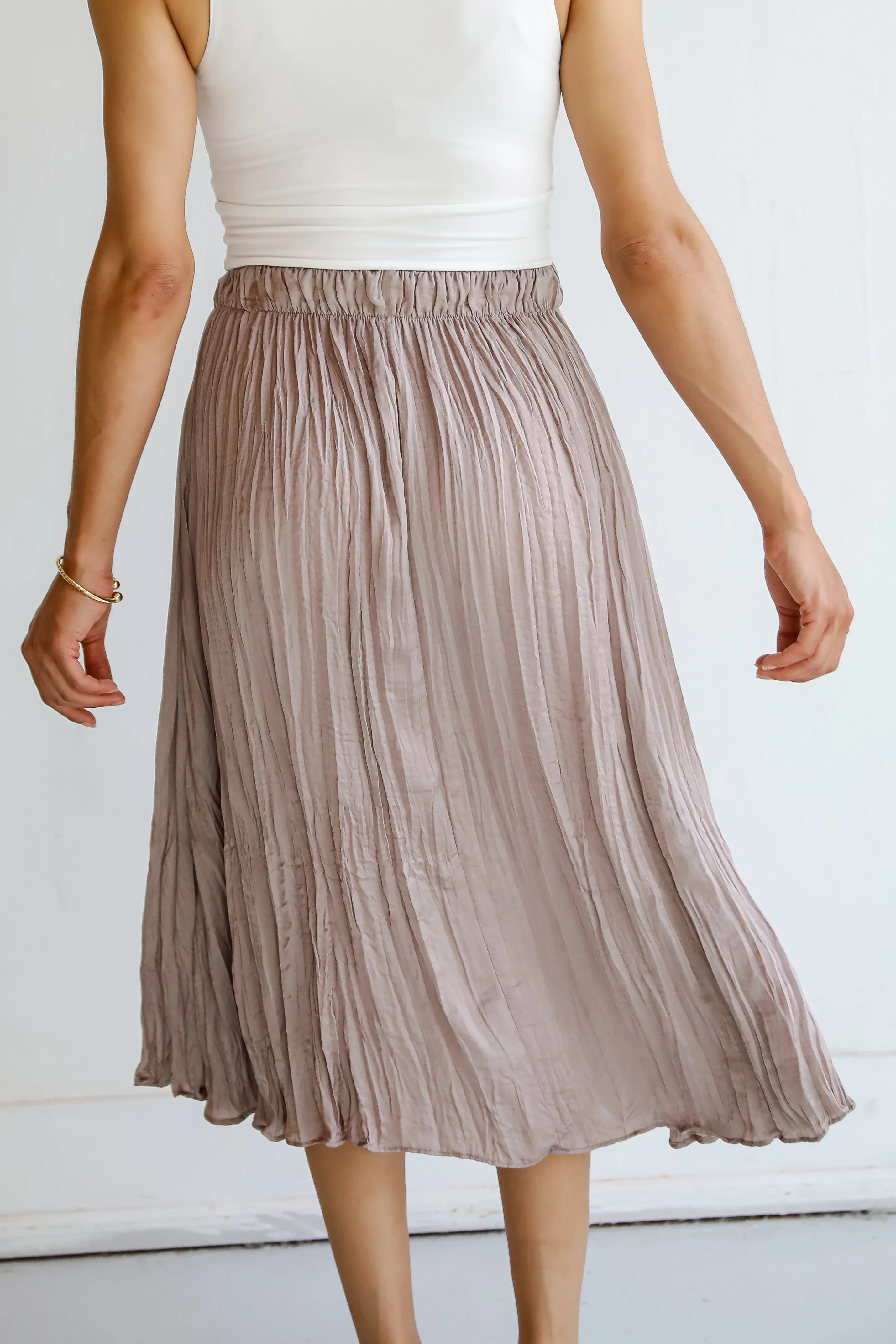 FINAL SALE - Gorgeous Icon Taupe Satin Midi Skirt