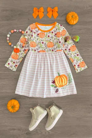 Floral Pumpkin Stripe Dress