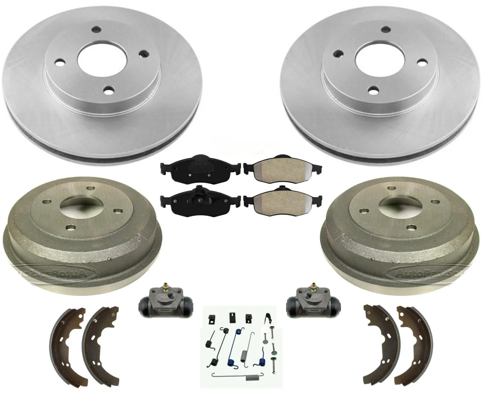 Front Rotors Brake Pad 8 Inch Rear Drum Shoes Hardware Fits Ford Contour 1995-00