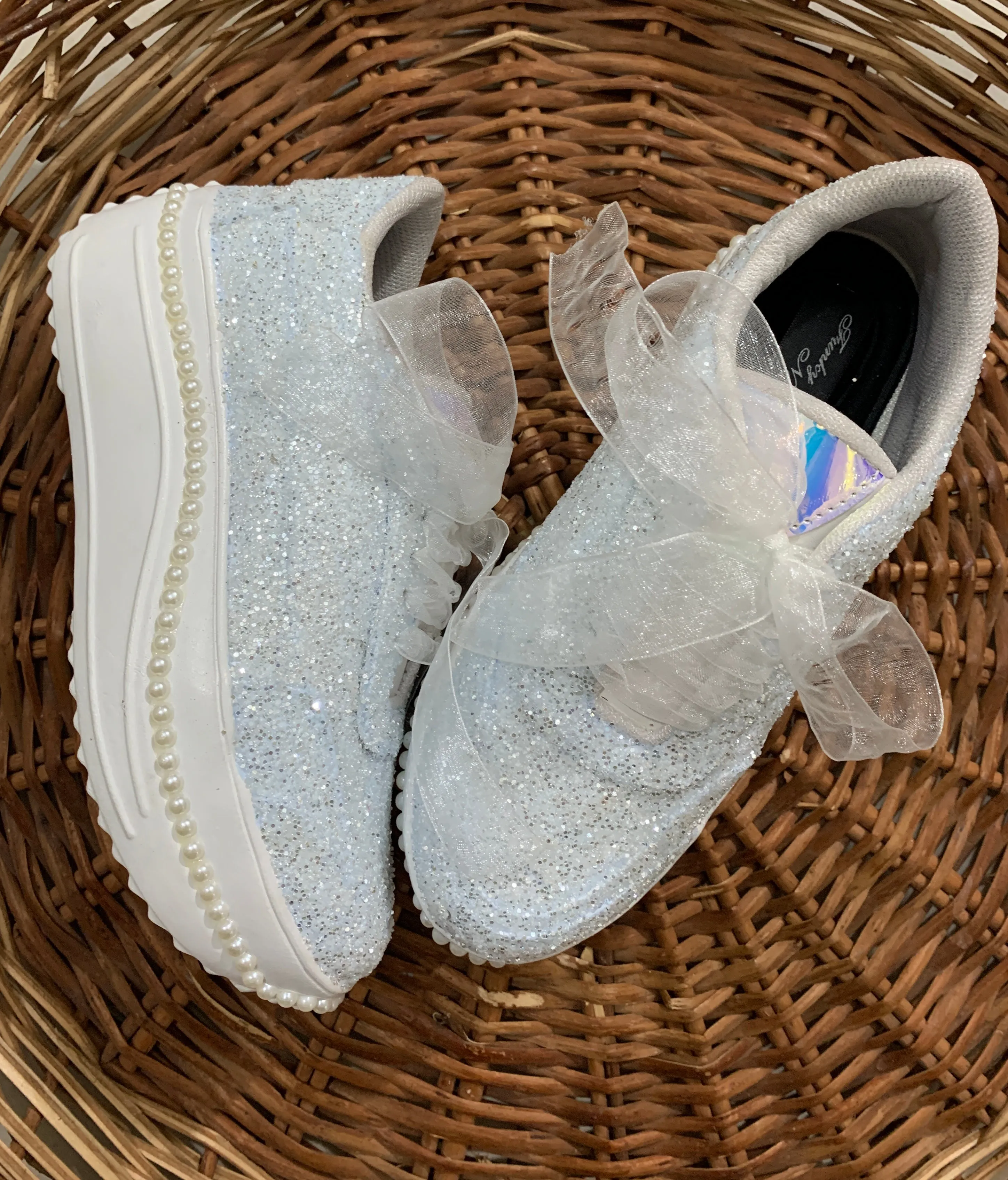 FUNKY N TRENDY powder blue glitter heeled sneakers with pearl detailing for brides /bridesmaids / sneakers for bridesmaids/ handcrafted sneakers/ glitter sneakers / bridal sneakers / bridesmaid sneakers/ blue sneakers / blue shoes