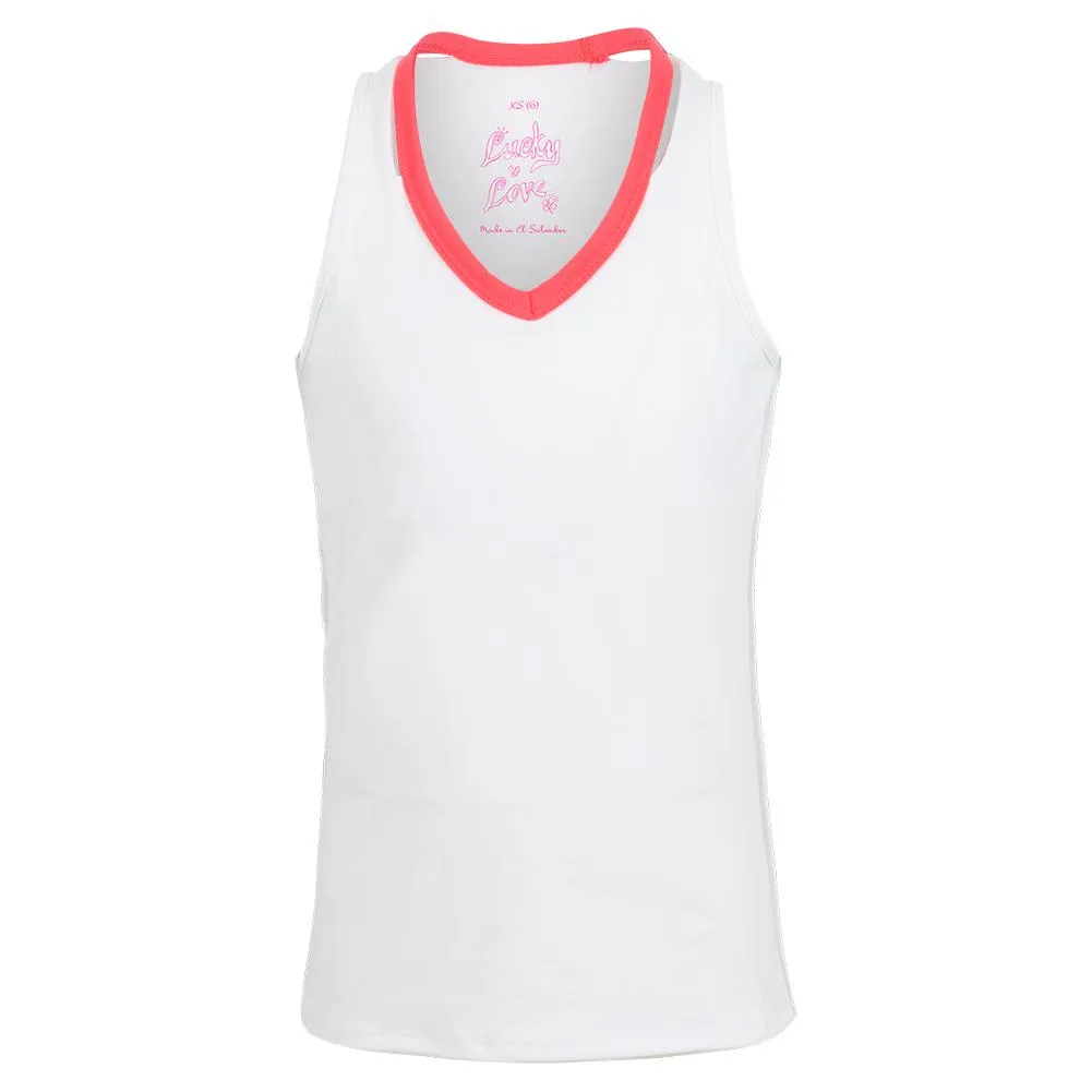 Girls' V-Neck Cutout Tennis Tank White and Coral Crush