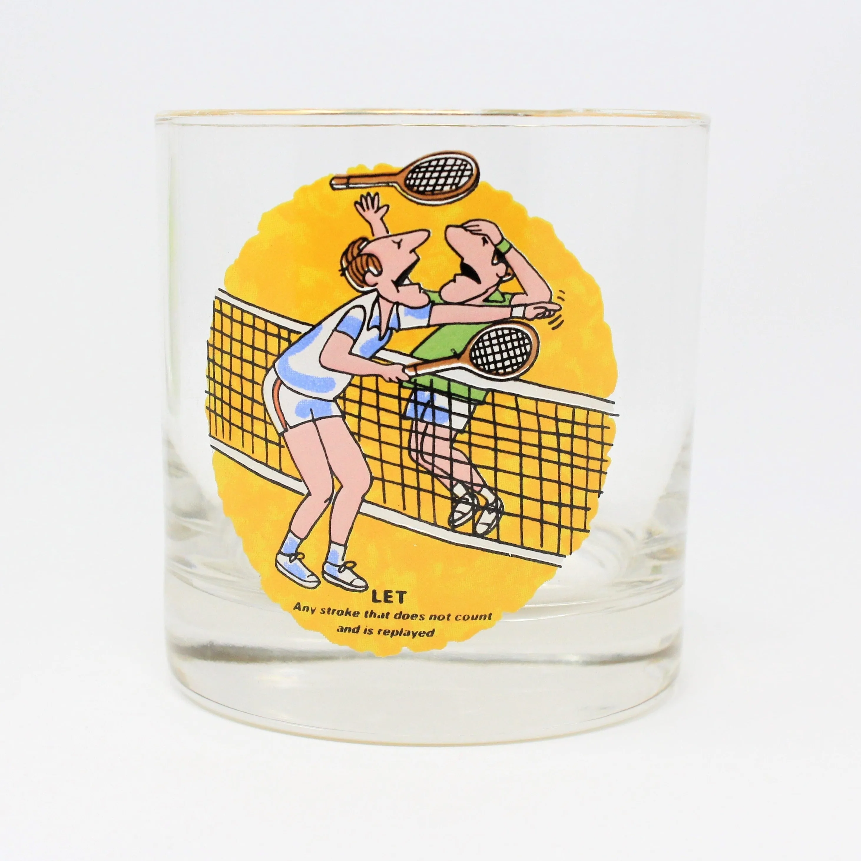 Glasses, Whiskey / Rocks, Tennis Novelty Funny, Retro Vintage RARE