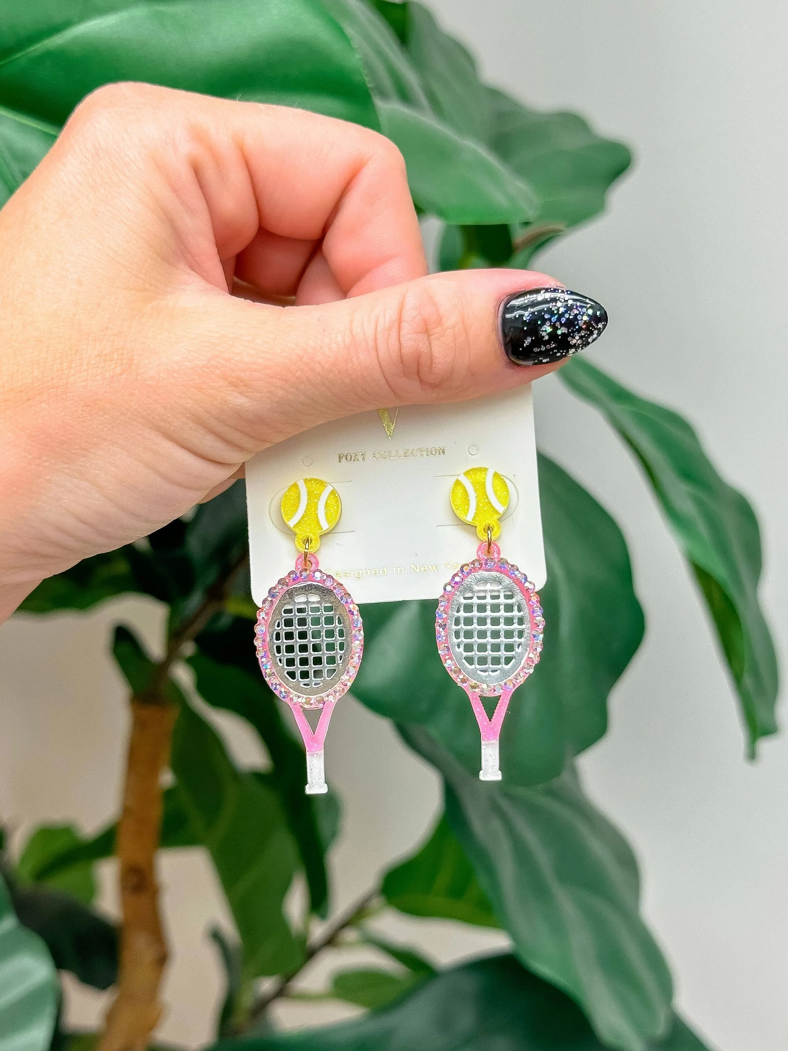 Glitzy Tennis Dangle Earrings: Yellow