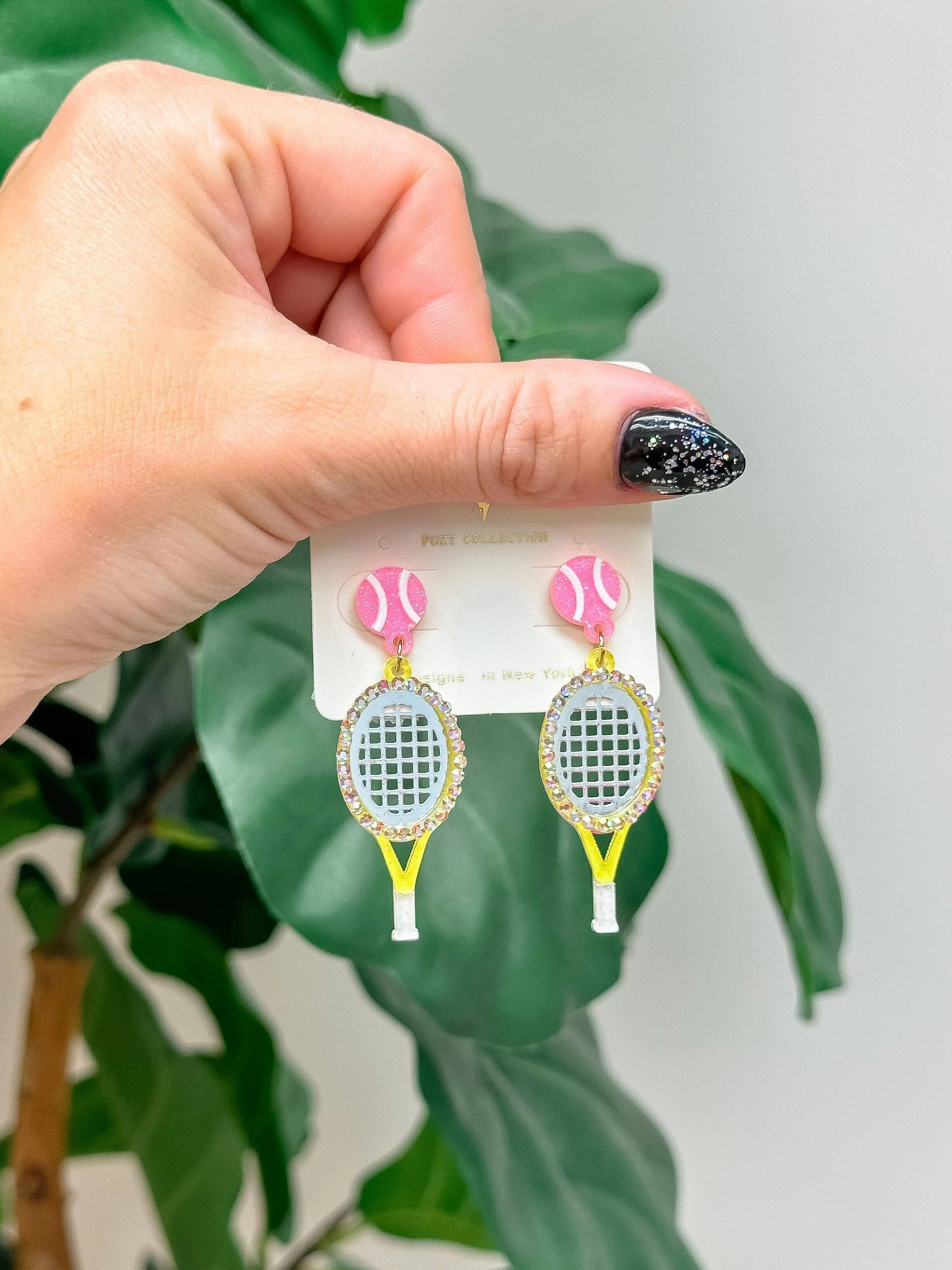 Glitzy Tennis Dangle Earrings: Yellow