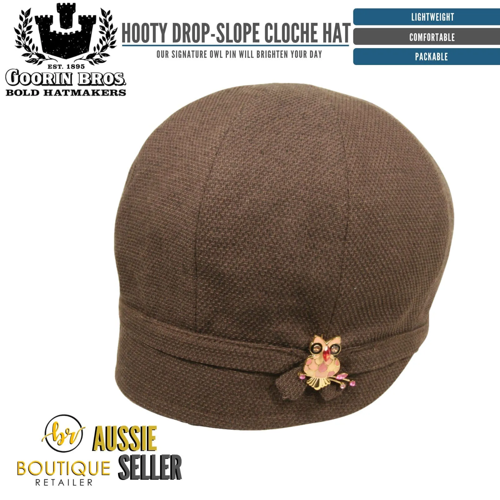 GOORIN BROTHERS Ladies Hooty Drop-Slope Cloche Hat - Brown