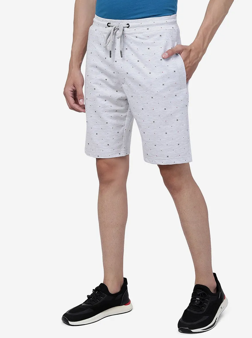 Grey Melange Printed Regular Fit Shorts | JadeBlue