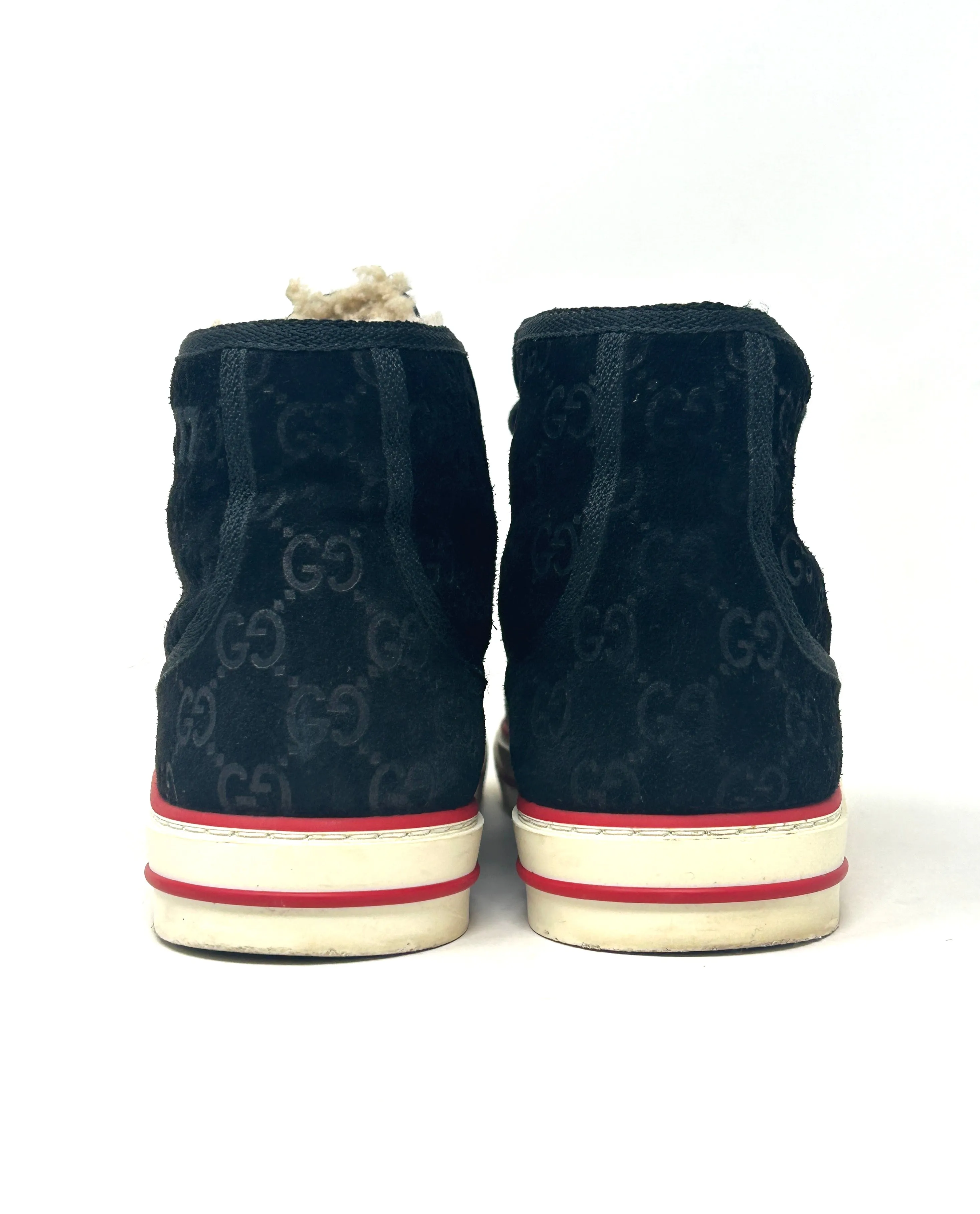 Gucci Tennis 1977 Mens Black Suede Monogram Shearling High Sneakers 40.5 UK 6.5