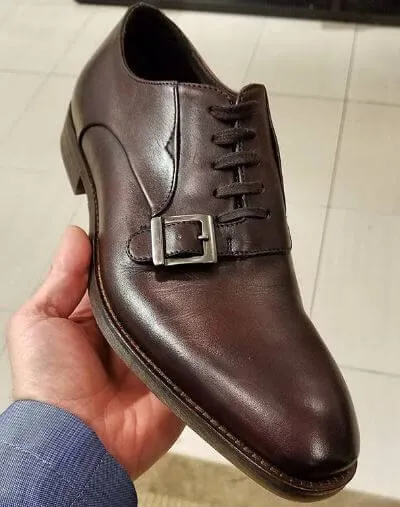 Handmade Men's Leather Formal Shoes, Dark Brown Leather With Monk Lace Up Shoes