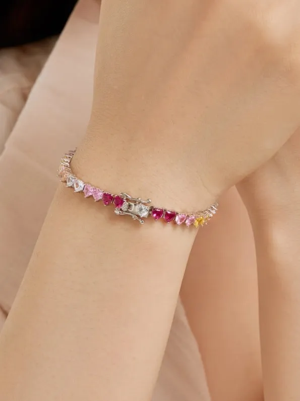 Heart Tennis Bracelet Colorful Zircon 925 Sterling Silver Luxury Bracelets