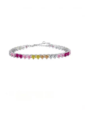 Heart Tennis Bracelet Colorful Zircon 925 Sterling Silver Luxury Bracelets