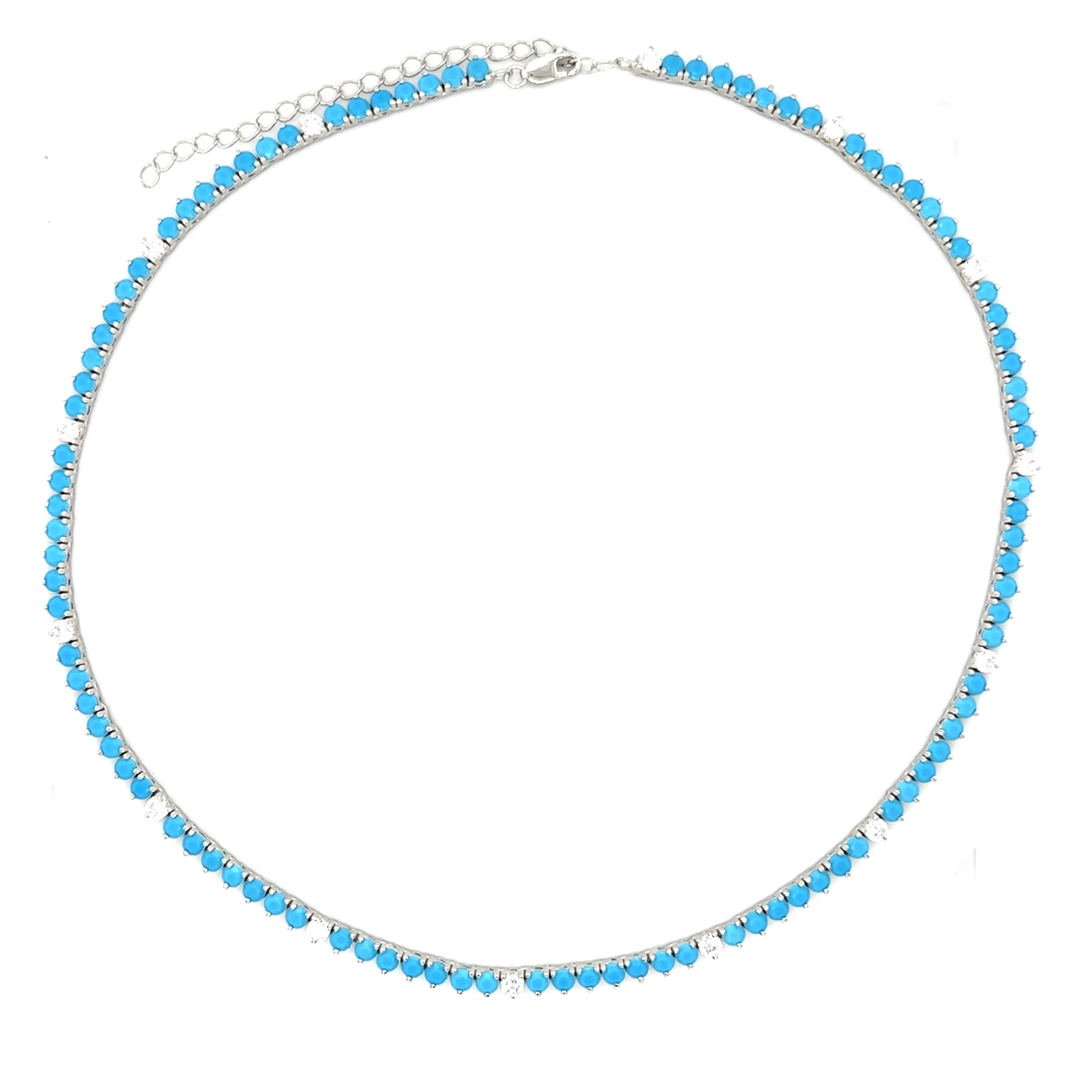 Ibiza Turquoise   Clear CZ’s 3 Prong Tennis Necklace